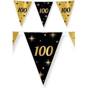 2x stuks leeftijd verjaardag feest vlaggetjes 100 jaar geworden zwart/goud 10 meter