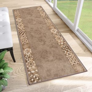 Tapiso Antislip Rubber Loper Vloerkleed Mat Bruin Oriental Gang Woonkamer Rubbermat Tapijt Maat- 80x1450