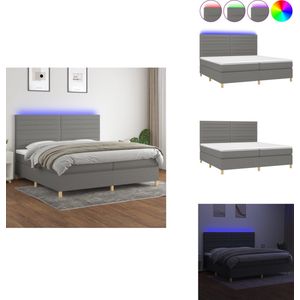 vidaXL Boxspring - Boxsprings - Bed - Slaapmeubel - Boxspring met matras en LED stof donkergrijs 200x200 cm