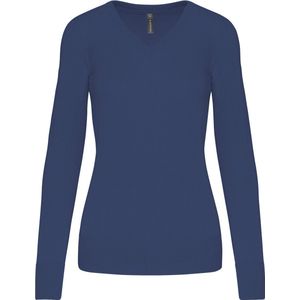 Pullover/Cardigan Dames XL Kariban V-hals Lange mouw Deep Blue 50% Katoen, 50% Acryl