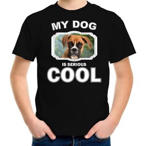 Boxer honden t-shirt my dog is serious cool zwart - kinderen - Boxer liefhebber cadeau shirt - kinderkleding / kleding 122/128