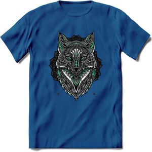 Vos - Dieren Mandala T-Shirt | Aqua | Grappig Verjaardag Zentangle Dierenkop Cadeau Shirt | Dames - Heren - Unisex | Wildlife Tshirt Kleding Kado | - Donker Blauw - 3XL