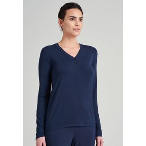 SCHIESSER Mix+Relax T-shirt - dames shirt lange mouwen modal v-hals knoopsluiting blauw - Maat: 36