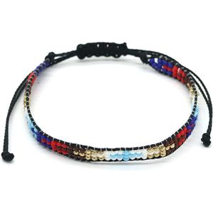 Armband Dames - Koord met Kralen - Lengte Verstelbaar - Zwart en Multicolor