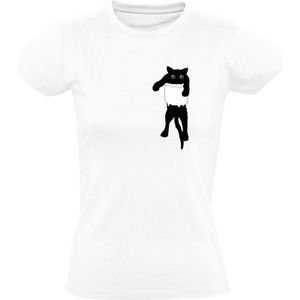 Kat in borstzakje Dames T-shirt | cat | poes | kitten | huisdier | dierendag | grappig | Wit