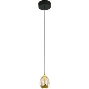 Moderne hanglamp Golden Egg | 1 lichts | amber / goud / zwart | glas / metaal | Ø 9,5 cm | in hoogte verstelbaar tot 170 cm | eetkamer / woonkamer lamp | modern / sfeervol / romantisch design