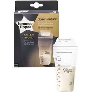 Tommee Tippee Closer to Nature - bewaarzakjes voor moedermelk - vooraf gesteriliseerde - veilige dubbele afsluiting - voor eenmalig gebruik - 350 ml - 36 stuks