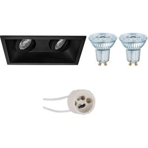 LED Spot Set - OSRAM Parathom PAR16 940 36D - Pragmi Zano Pro - GU10 Fitting - Dimbaar - Inbouw Rechthoek Dubbel - Mat Zwart - 3.7W - Natuurlijk Wit 4000K - Kantelbaar - 185x93mm