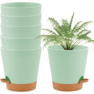 Kunststof Plantenpot met Bewateringssysteem - Zelfbewaterend - Set van 6 - Groen - 20,3 cm