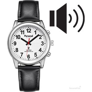 PersonalClick -Sprekend Horloge Slechtzienden & Blinden Deluxe - Nederlandse taal- Zwart - Spreekt tijd en datum - Leder - Dames & Heren Model