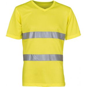 T-shirt Unisex M Yoko V-hals Korte mouw Hi Vis Yellow 100% Polyester