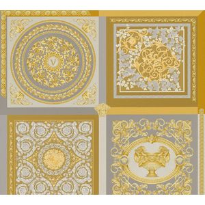MEDUSA HOOFD"" SATIJN GLANZEND BAROK BEHANG | Design - grijs zilver goud - A.S. Création Versace 5