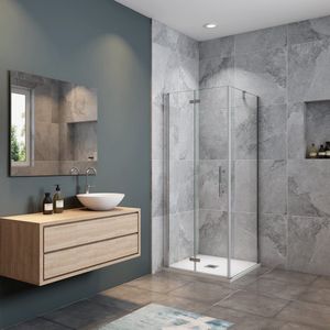 Douchecabine met vouwdeur en vaste zijwand ,NANO EasyClean veiligheidsglas,B:80xD:80x185cm