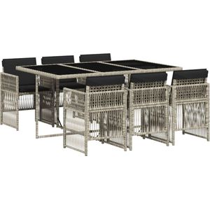 vidaXL 7-delige Tuinset met kussens - Poly Rattan Tuinset - PE-rattan - Buitendecoratie - Lounge Set - Eetkamerset