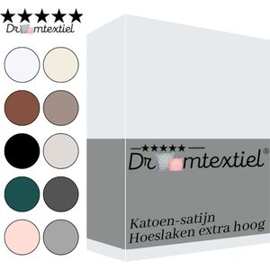 Droomtextiel Katoen - Satijnen Hoeslaken Wit - Eenpersoons - 90x220 cm - Hoogwaardige Kwaliteit - Super Zacht - Hoge Hoek -