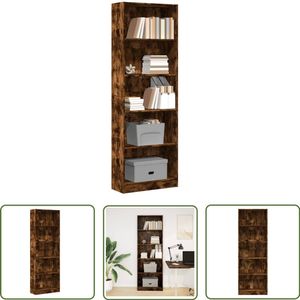 The Living Store Boekenkast 60x24x176 cm bewerkt hout gerookt eikenkleurig - Boekenkast - Houten Boekenkast - Opbergkast - Bibliotheekkast - Vintage Boekenkast