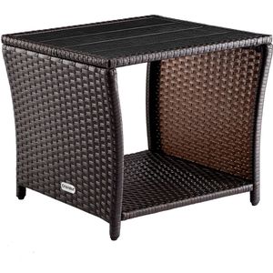 Casaria Polyrattan Bijzettafel - WPC Tafelblad 45x45x40cm – Bruin
