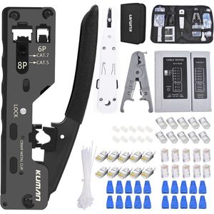 Netwerk Krimptang Set voor RJ45 en Coax Kabels - Professionele Kabel Tester Kit voor Cat 6A, Cat 7