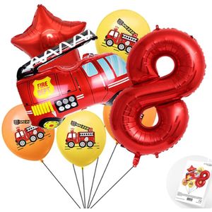 Cijfer ballon 8 jaar Brandweer Themafeest Ballonnenpakket - Rood - Zwart - Helium Ballon - Snoes