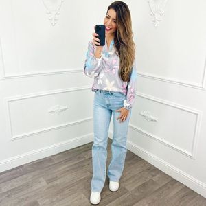 V Blouse Bloem Grijs