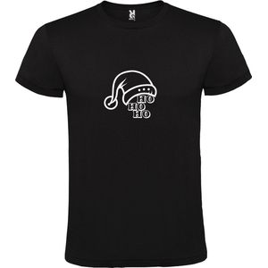 Zwart T-Shirt met “ Kerst Muts / Ho Ho Ho “ Afbeelding Wit Size M
