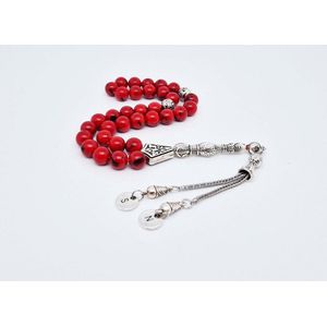 Handgemaakte Circulaire Letters tesbih ""tasbih"" 33 Kralen Natuursteen “Rode howliet” - met metaal tassel - Met je Letters of de Letters van uw geliefde- 8 mm diameter van de korrel
