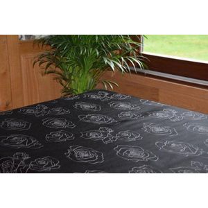 Jacquard Geweven Gecoat Luxe Tafellaken - Tafelzeil - Tafelkleed - Bloem Zwart - Hoogwaardig - Opgerold op dunne rol - Geen plooien - Rechthoekig - 140 cm x 350 cm