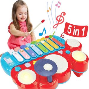 Drumset Xylofoon Piano 5 in 1 - Peuter Speelgoed - Baby Muziekinstrumenten - Educatief Muziek Speelgoed - Multifunctionele Piano Drum Set - met Geluid - Activiteit Speelgoed
