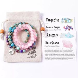 108 Mala Ketting / armband rozenkwarts / turkoois / emperor jasper keizer jaspis - natuursteen - Boeddha - Yoga - Meditatie - Buddha - Gebedssnoer - Kralenketting - edelsteen kralen - Sparkolia