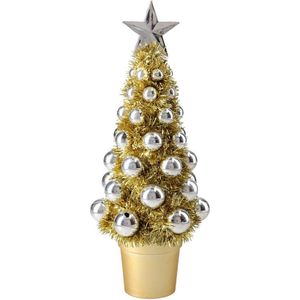 Complete mini kunst kerstboompje/kunstboompje goud/zilver met kerstballen 30 cm - Kerstbomen - Kerstversiering