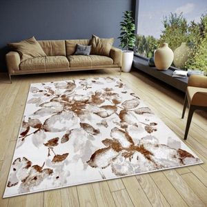 Flycarpets Shine Design vloerkleed - Gebloemd - Wit / Bruin - 200x280 cm