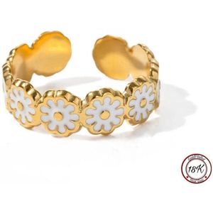 Soraro White Flower Ring | 18K Goldplated | Goud | Wit | Dames Ring | Bloem | Klemring | Vrouwen Cadeau | Moederdag | Moederdag cadeau