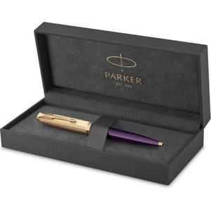 Parker 51 balpen | pruimkleurige hars met gouden detail | medium punt en zwarte inkt | met Geschenkdoos