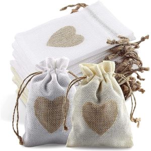 30 stuks kleine sieradenzakjes van jute voor bruiloft, natuurlijke jute zakjes, zakjes, met trekkoord, voor het verpakken van snoep, sieraden, geschenken (2 kleuren)