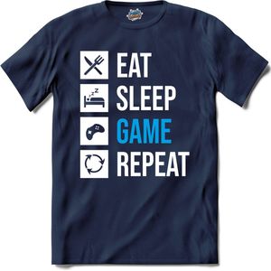 Eat , Sleep , Game And Repeat | Gamen - Hobby - Controller - T-Shirt - Unisex - Navy Blue - Maat XXL
