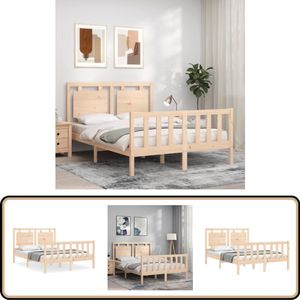 vidaXL Bedframe - Massief Grenenhout - 140x190 cm Massief Hout Bed - Grenenhout Bed - Tweepersoons Bed - Hoofd- En Voeteneind - Lattenbodem