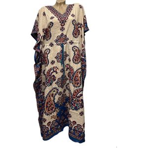 Dames kaftan/jurk lang met paisley/bloemenprint onesize 36-50 beige/rood/blauw