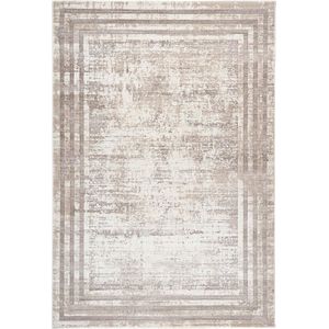 Flycarpets Paris Vintage Vloerkleed Taupe / Beige - Lijstmotief - Laagpolig Tapijt - 160x230 cm