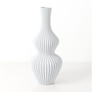 Dastium Home moderne Vaas - Wit - H40 cm - Vaas voor zijden bloemen - Moderne decoratieve vaas gemaakt van duurzaam kunststof - Geribbelde vaas