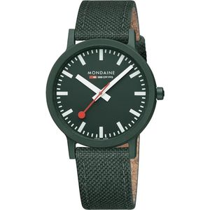 Mondaine MS1.41160.LF Essence Unisex Horloge - Stationsklok - Mineraalglas - Kunststof - Groen - Ø 41 mm - Quartz - Gesp - 3 ATM (spatwater)