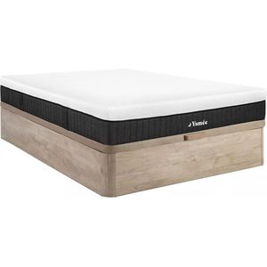 Vente-unique Set 140 x 190 cm bedbodem met opbergruimte, licht houteffect + matras met pocketveren en 5 zones, 21 cm dik - CIDORA van YSMÉE L 190 cm x H 30 cm x D 140 cm