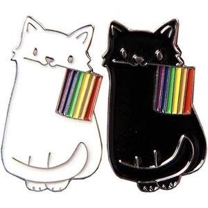 Leuke Kat Broche Regenboog Vlag Pin - Mode Metalen Accessoires Kleding Sieraden Geschenken voor Vrienden Zwart en Wit