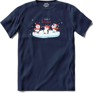 Kerst pinguin buddy's - T-Shirt - Heren - Navy Blue - Maat L