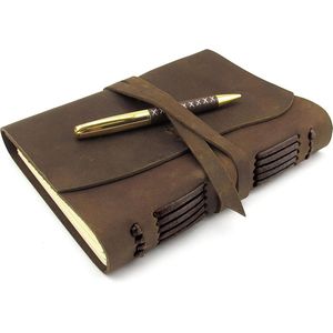 Notitieboek Vintage Leer A5 20x15 cm - Dagboek met Pen - 300 Pagina's - Reisdagboek Schetsboek