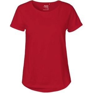 Dames Roll Up Sleeve T-Shirt met ronde hals Red - XXL