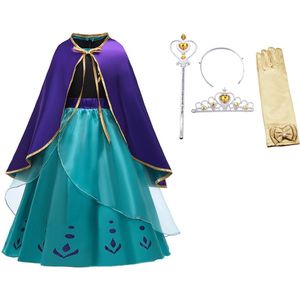 Prinsessenjurk meisje + Prinsessen accessoires - Carnavalskleding meisje - Verkleedjurk - maat 104/110 (110) - Tiara - Kroon - Magische toverstaf - Lange handschoenen - Kleed