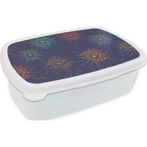 Broodtrommel Wit - Lunchbox - Brooddoos - Vuurwerk - Digitaal - Patronen - 18x12x6 cm - Volwassenen