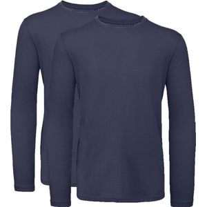 Senvi 2 pack T-Shirt Lange Mouwen Biologisch Katoen - Blauw – XL