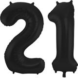 Folat Folie ballonnen - 21 jaar cijfer - zwart - 86 cm - leeftijd feestartikelen