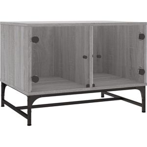 vidaXL - Salontafel - met - glazen - deuren - 68,5x50x50 - cm - grijs - sonoma - eiken